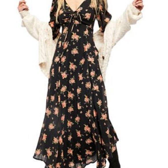 Free People Dresses & Skirts - FREE PEOPLE Floral Black Sea Glass Midi Dress